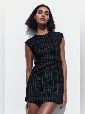 Black tweed mini dress bow